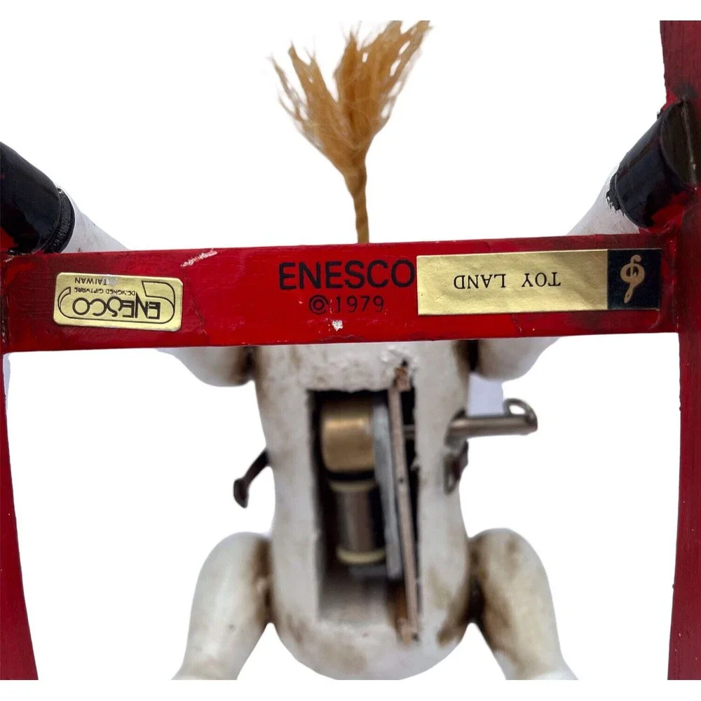 Vintage Enesco Musical Wooden Rocking Horse Plays Toyland 1979‎ Made in Taiwan